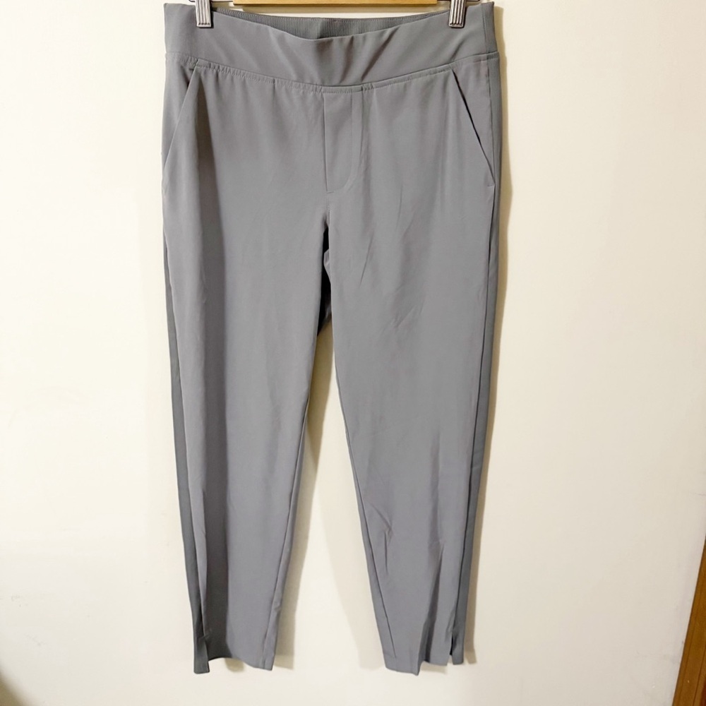 Athleta Stellar Trouser Pull On Pants Gray Ankle Slit Size 6